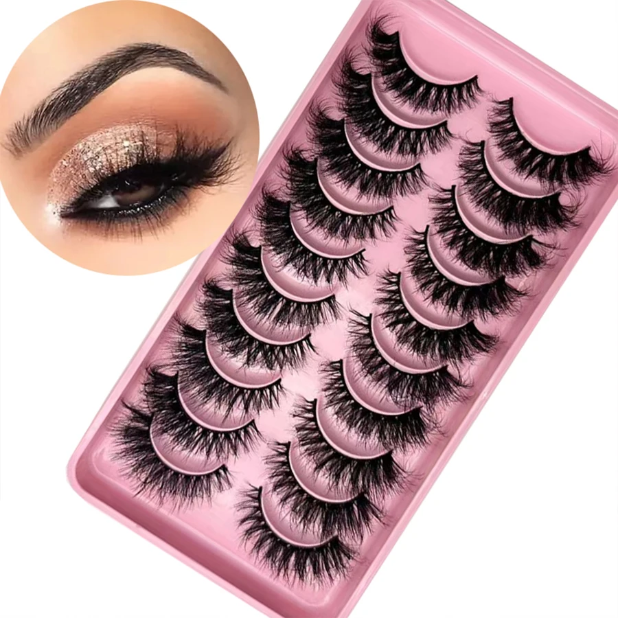 10ペアのつけまつげ 8D 超厚ふわふわまつげ キャットアイ効果 ふわふわで鮮やかなアイライナー用のエクステンデッドメイクアップ