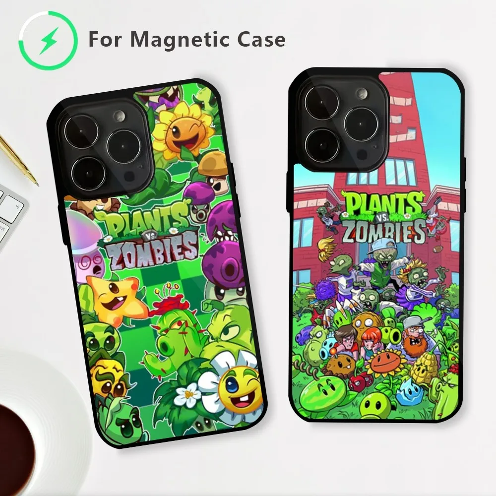 Game P-Plants vs Z-Zombies Phone Case For iPhone 15 14 13 12 Mini Pro Max Plus Magnetic Attraction Shell