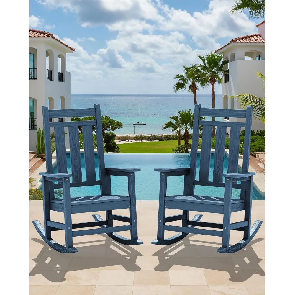 All-Weather HDPE Outdoor Patio Rocking Chairs with High Back for Porch, Durable Oversized Rockers for Comfortable Seating