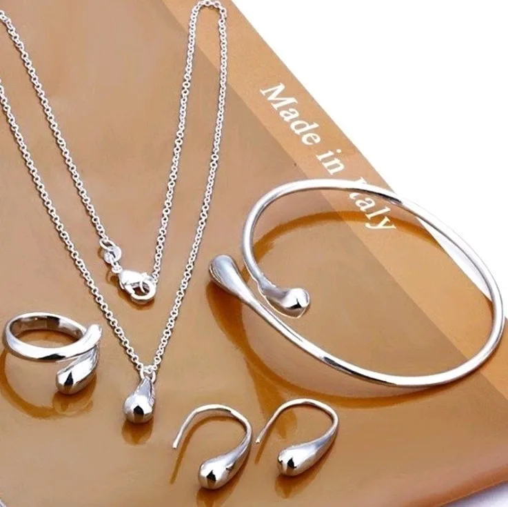 European American Style Oval Drop Necklace Set 4Pcs Fashion Jewelry Bracelet Ring Earrings