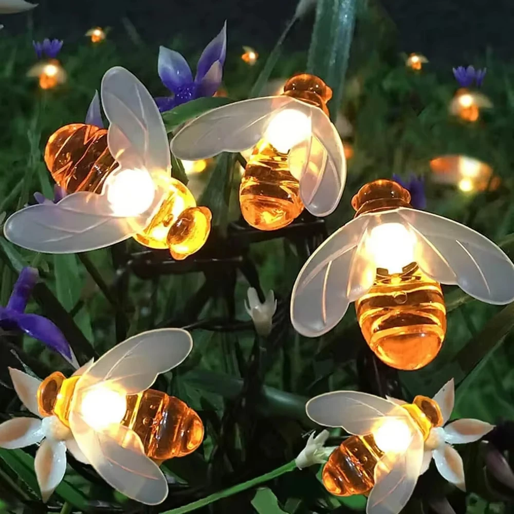 

Warm White Outdoor Waterproof Solar String Lights with 20LED and 50LED Simulation Honey Bees for Garden and Xmas Decorations