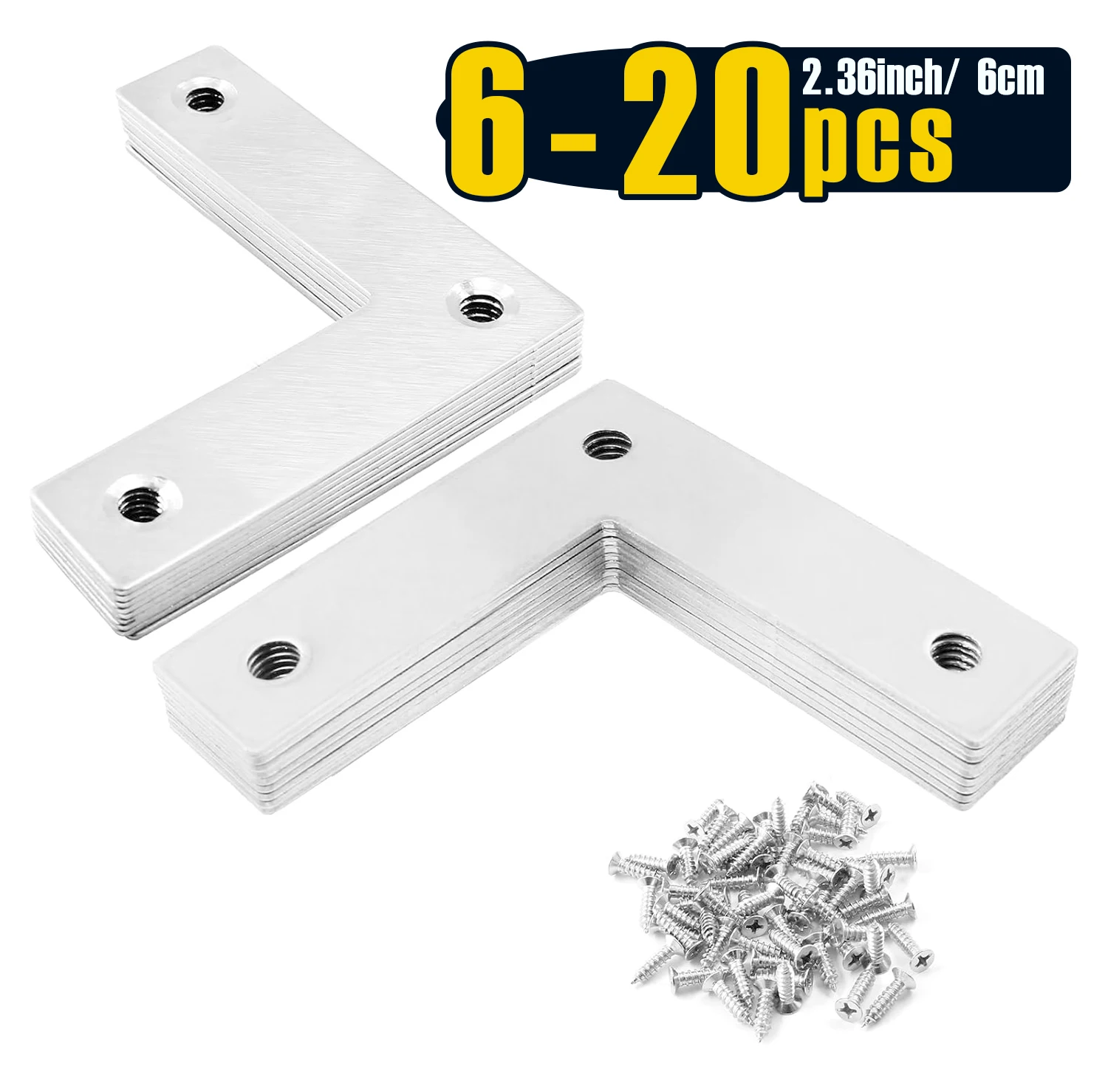 6-20 Pcs Flat Corner Brace, L Type Shelf Bracket 2.4
