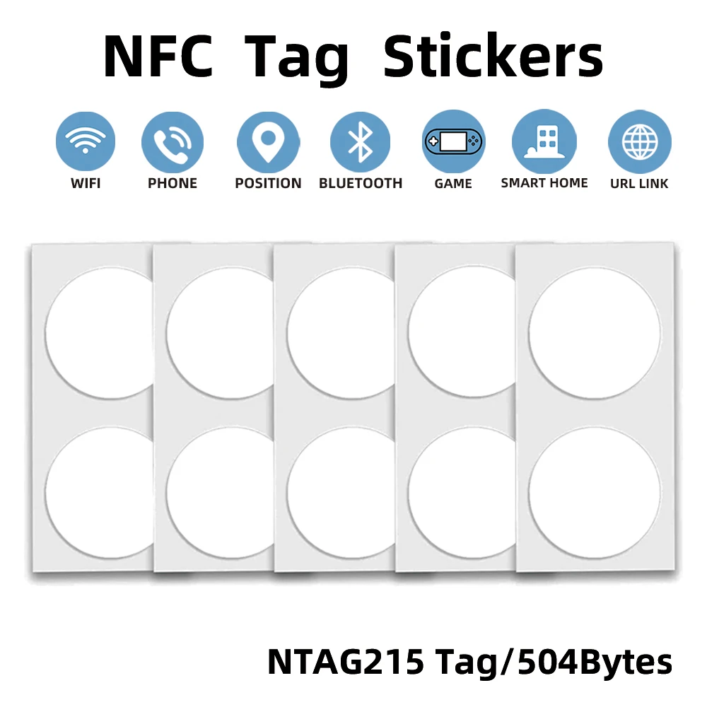 แท็ก NFC 13.56MHz ISO14443A NFC/ag215สติกเกอร์สีขาว/ดำใช้ได้กับโทรศัพท์แบบ RFID มีกาวที่รองรับแท็ก