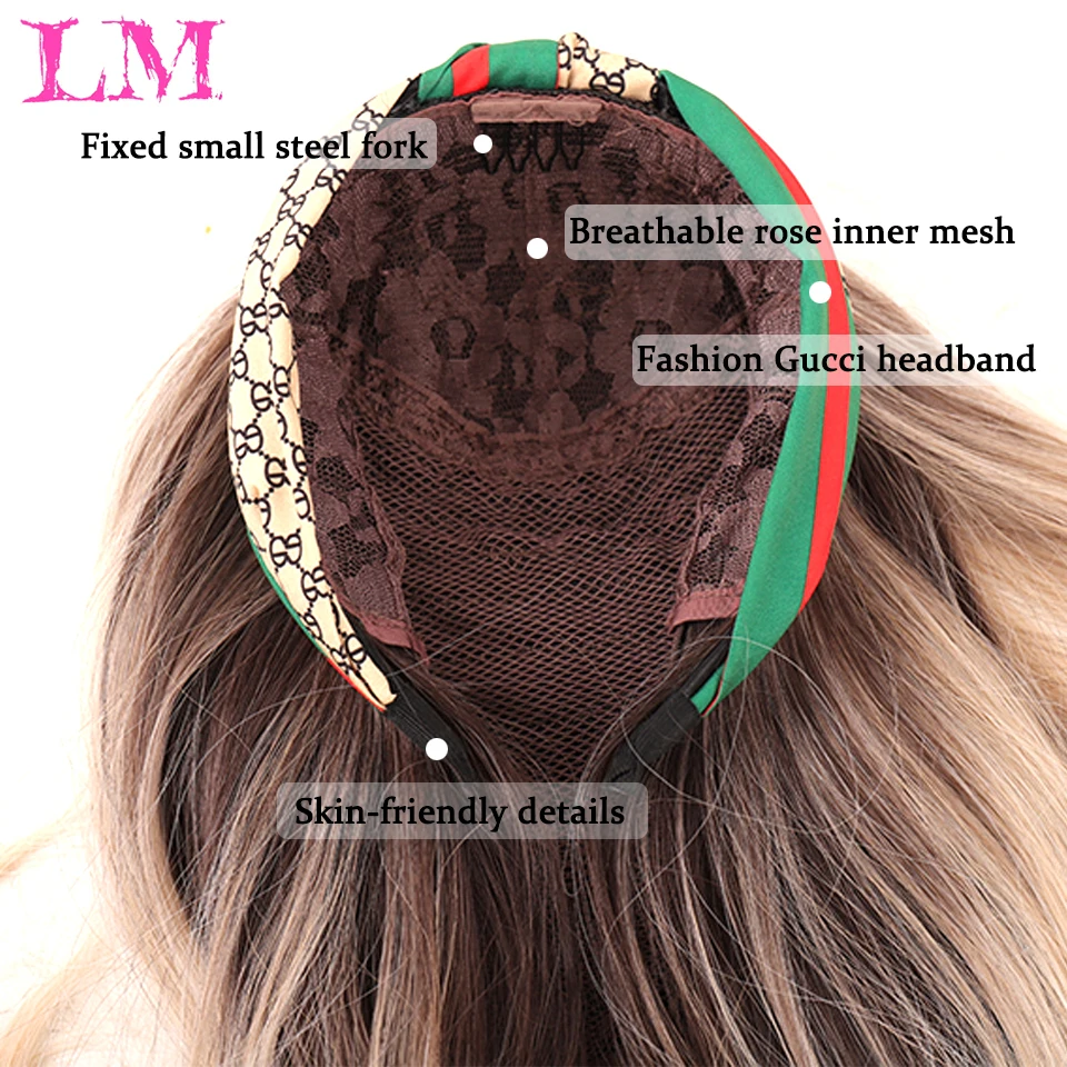 LM Synthetic Long Wavy Headband Wig Female Ombre Brown Black Blonde Cosplay Natural Heat Resistant Half Hair Wig for Women