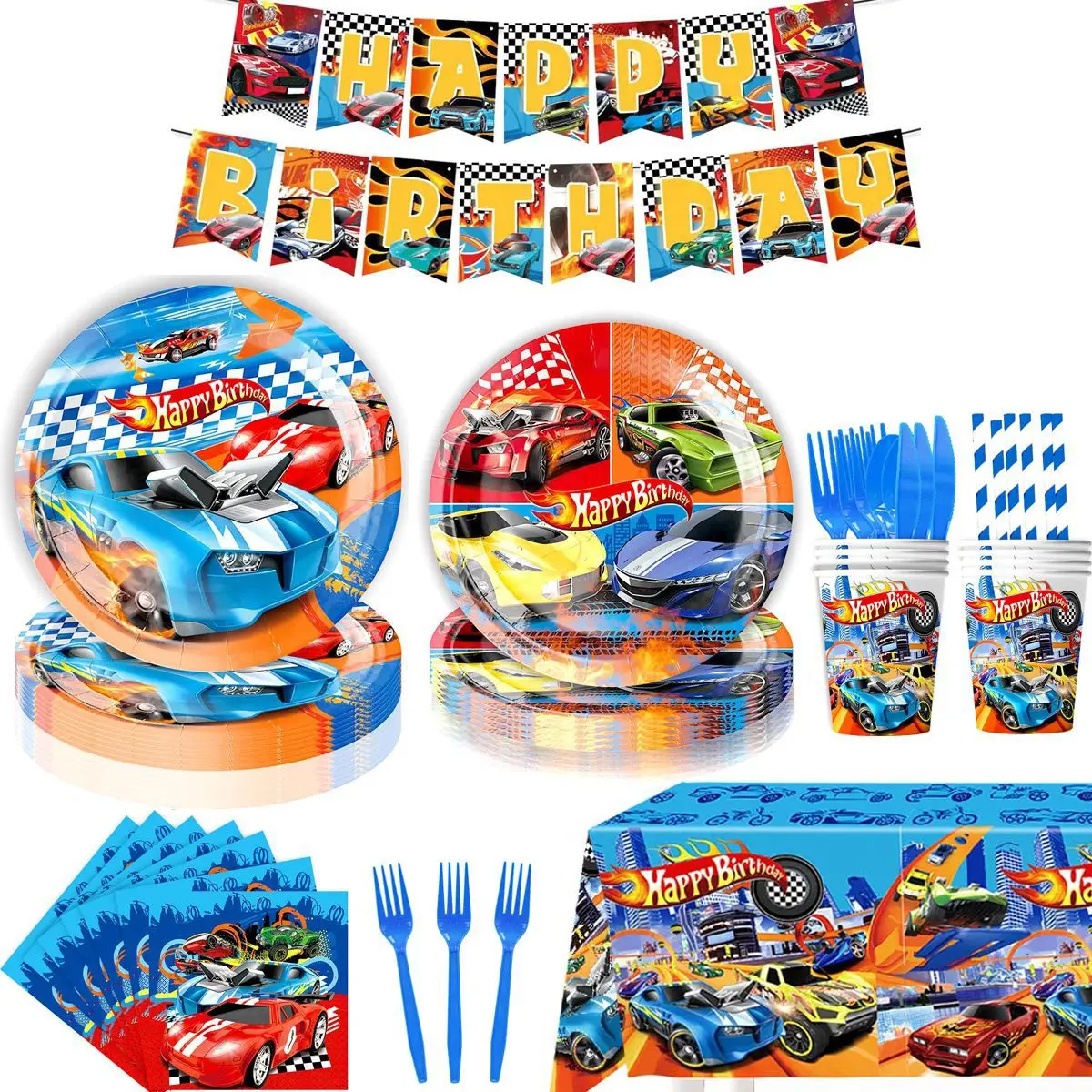 Hot Wheels Birthday Party Decoration Disposable Tableware Paper Cup Plate Tablecloth Banner For Kilds Baby Shower Party Supplies