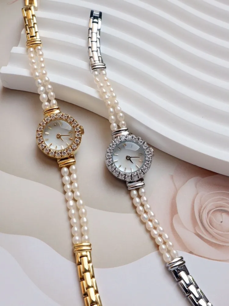 

New Design Women Fashion Quartz Watch Elegant Office Ladies Pearl Bead Stainless Steel Bracelet Wristwatch