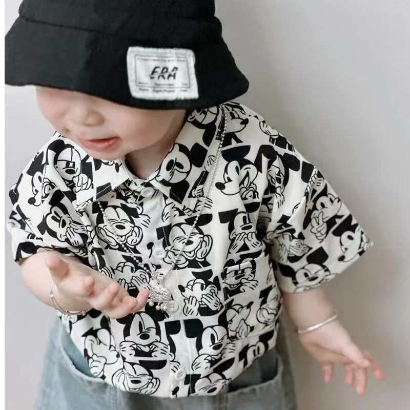 

Hawaiian Print Boys' Short Sleeve Shirt, Kids Cartoon Collar Summer Top for Toddlers