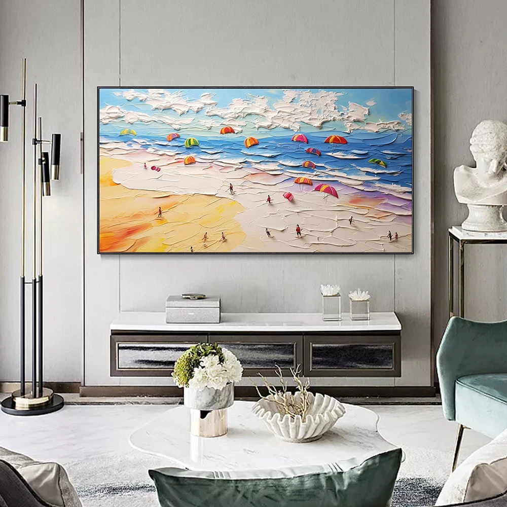 Hand Painted Oil Painting Abstract Beach Vacation Commemorative Oil Painting Original Summer Landscape Colorful Home Decor