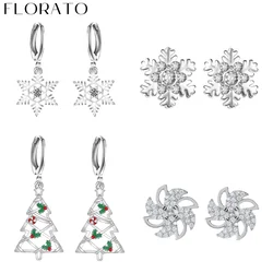 925 sterling silver ear needle Christmas tree/snowflake pendant hoop silver earrings for women  Fashion Jewelry Christmas gifts