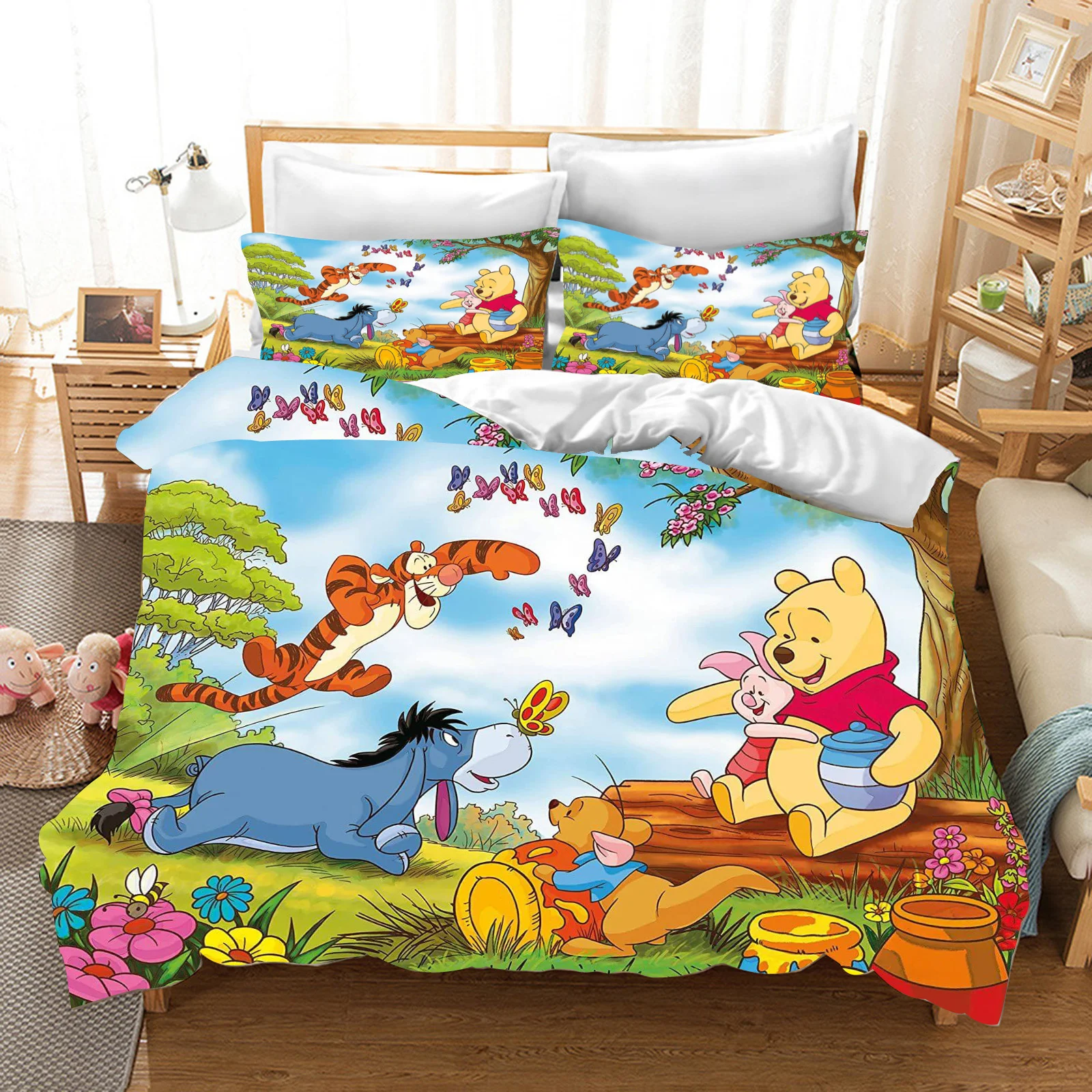 

Winnie The Pooh Tigger 3D Children'S Bedding Set Duvet Cover Set Double 100% Polyester 3-Piece Room Decor Home