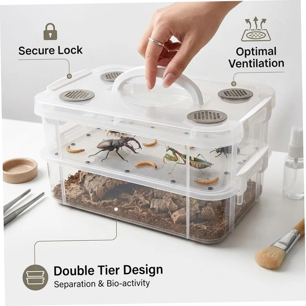Transparent Mealworm Breeding Box Moisture-proof Mesh Bread Worm Filter Feeding Box Screening Feces Breeding Double-Layer