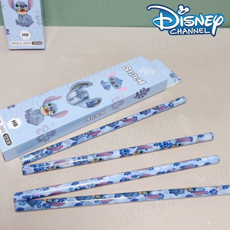 12pcs/set Stitch Pencil Cartoon Disney Wooden Pencil School Supplies Children's Stationery Pen Student Art Drawing Pen