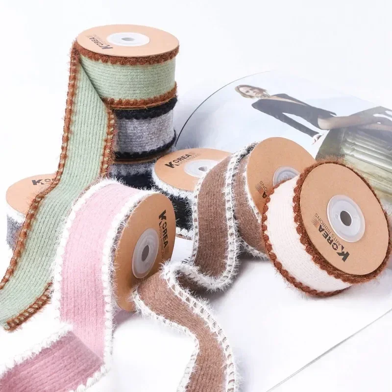 10/50yds Mink Wool Knitted Stripe Ribbon Trimmings for Headwear Crafts Hair Bows Clips Collar Tie Sewing DIY Accessories 24/36mm