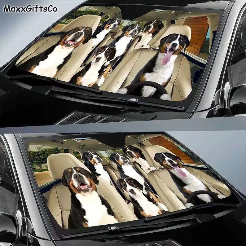 Swiss Mountain Dog Car Sun Shade, cães pára-brisa, família pára-sol, cão acessórios do carro, decoração do carro, presente para papai e mamãe