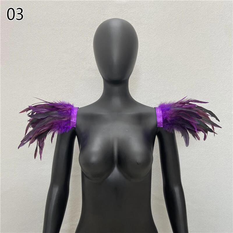 Epaulilhas de penas falsas, gola xale, envoltório de ombro, cosplay, 1 par de xale de penas de halloween, dança de performance