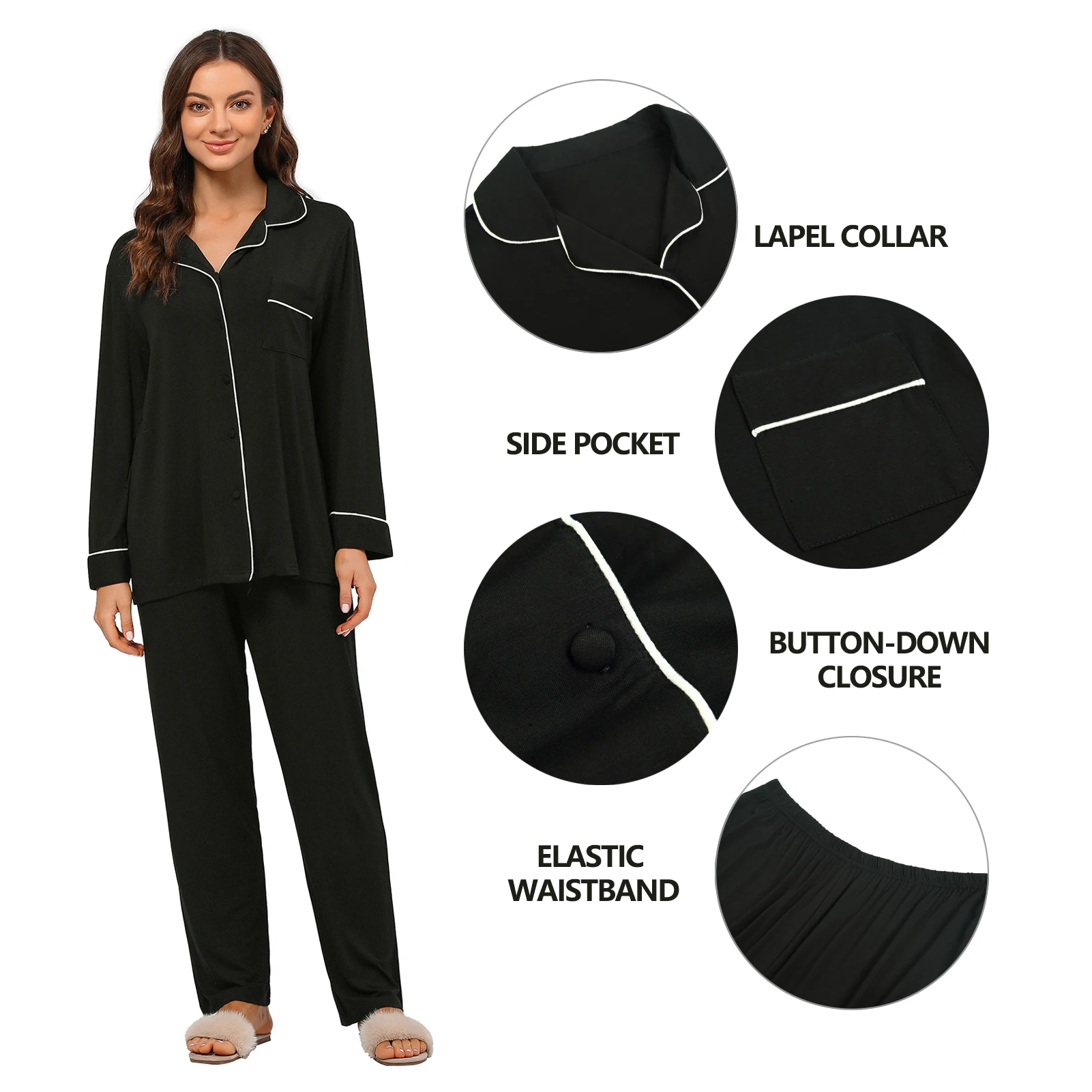 Custom Pajamas Sets Women Summer Sleepwear Two Pieces Long Sleeve Shirt and Pants Digital Printing Knitted Viscose Pyjamas