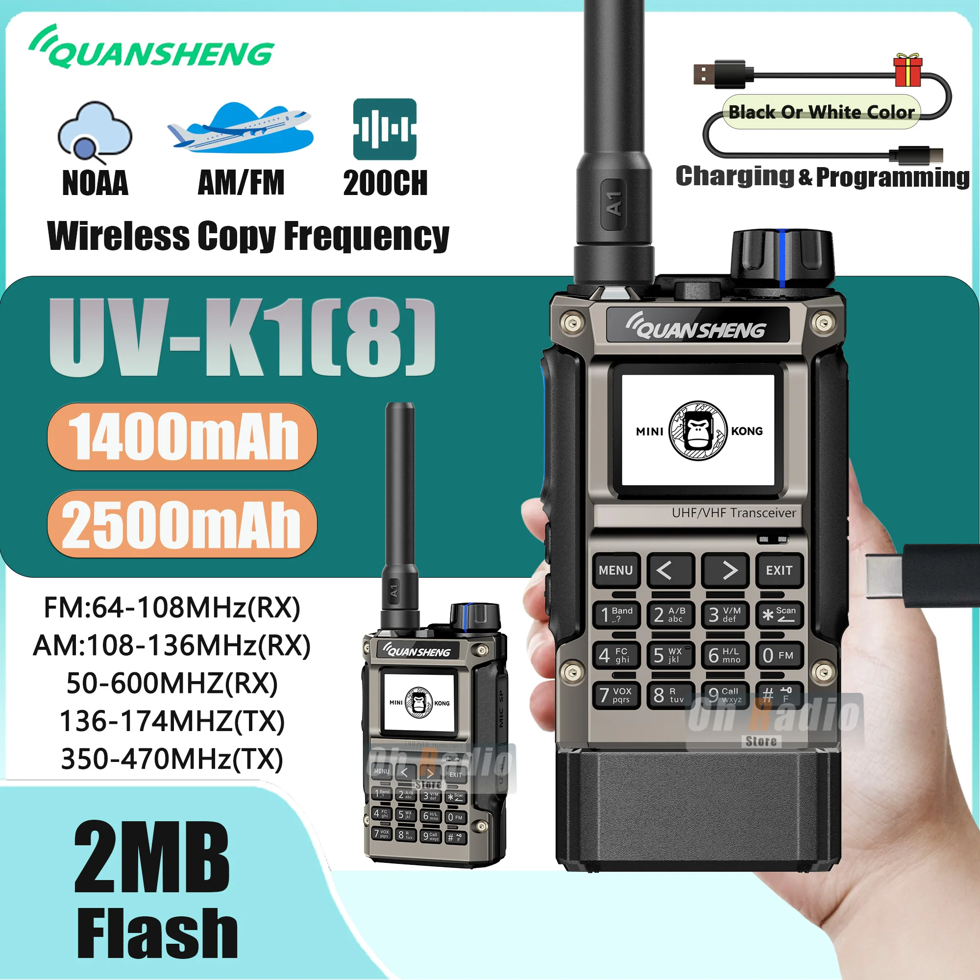 Quansheng UV K1(8)Mini Walkie Talkie UV-K1 8 2MB Flash NOAA FM AM Type-C Long Range Ham Communication Radios For Hunting Camping