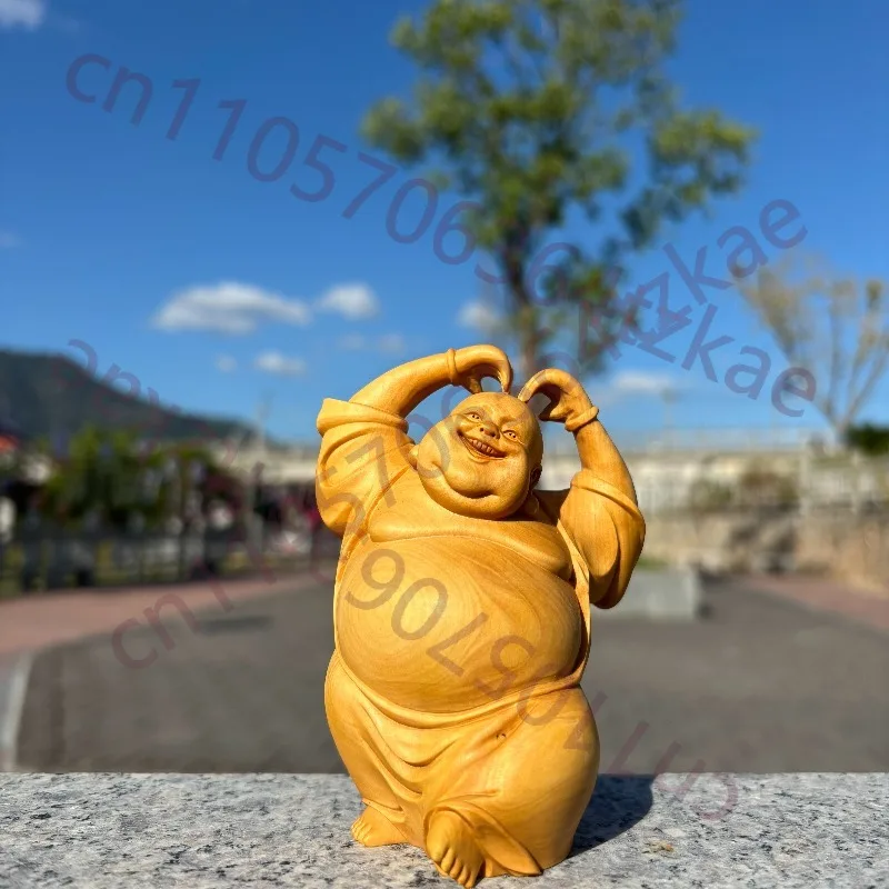 

Статуэтка Будды Майтрейи из резного дерева боксуса - 3,9 дюйма, деревянная скульптура, декор для дома, талисман удачи, резьба по дереву, для гостиной