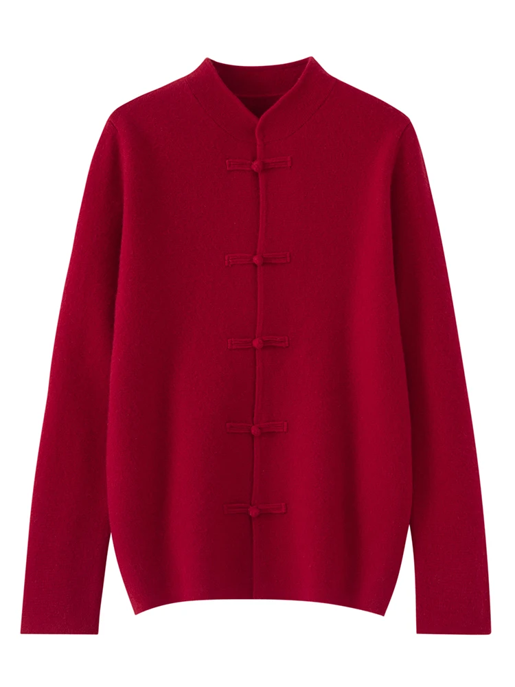 100% Merino Wool Sweater Chinese Style Man Cardigan air layer Thickened Knitwear Soft Warm Clothing Tops Couple's Matching Items