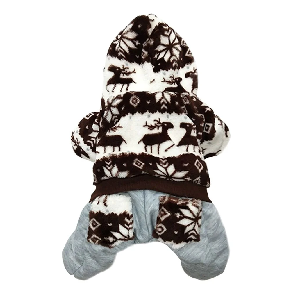 Warm Dog Coat Cold Weather Puffer Dog Jacket Plush Lining with Hooded 4 Legged Jumpsuit Cat Apparels for Indoor Outdoor