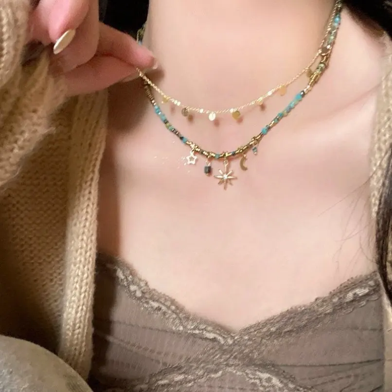 

Bohemian Layered Bead Necklace Elegant Ladies Charms Collarbone Chain Vintage Jewelry Girl's Birthday Gift