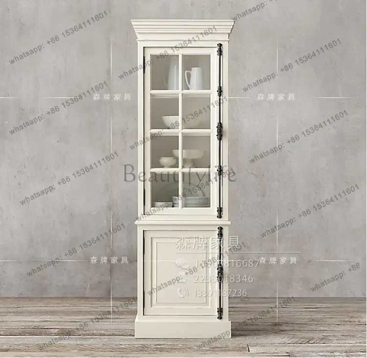 

56American country oak solid wood wine cabinet, glass door bookcase, sideboard