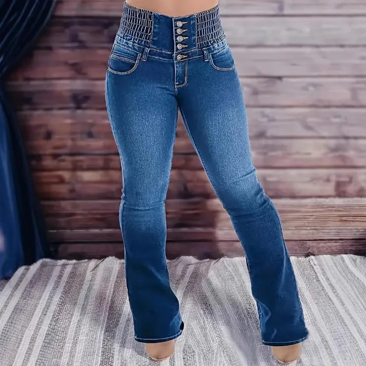 

2025 New High-waisted Slim-fitting and Elastic Women's Micro-pull Denim Trousers