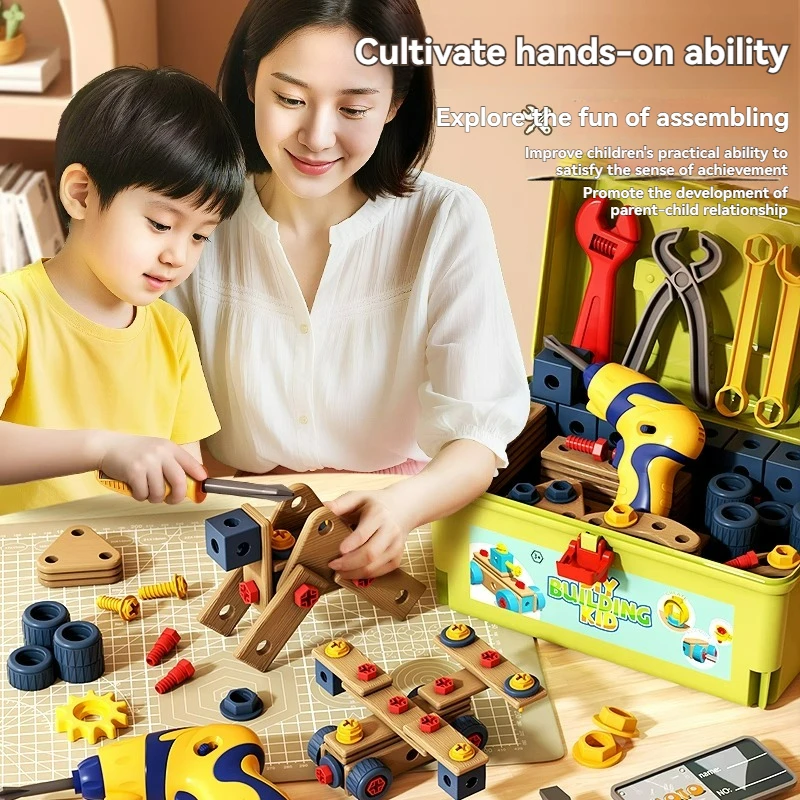 Fai finta di giocare Kit di strumenti di riparazione Cassetta degli attrezzi per bambini con trapano elettrico Sega Cacciavite Chiave Martello Smontare giocattoli educativi