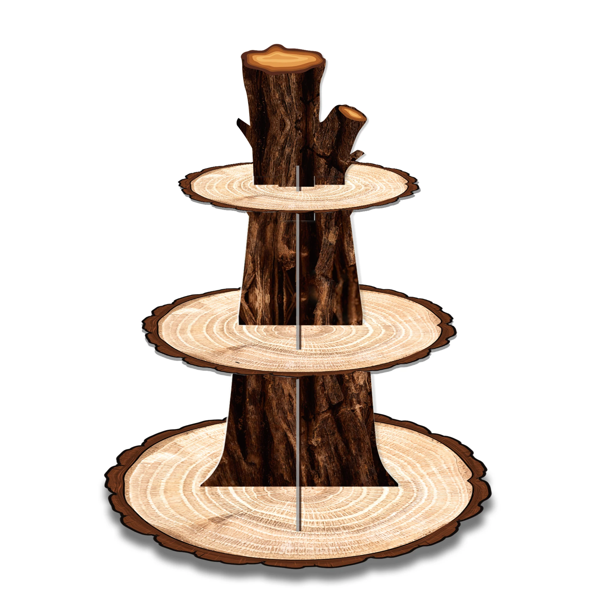 Cupcake Stand Tier - 3 Katmanlı Ahşap Desenli ‌ Kütük