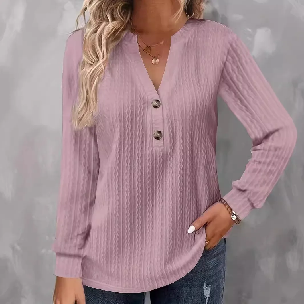 Women's Loose Fit V Neck Long Sleeve Geometric Pattern Pullover Blouse for Women Regular Length Casual Woman Clothing Top