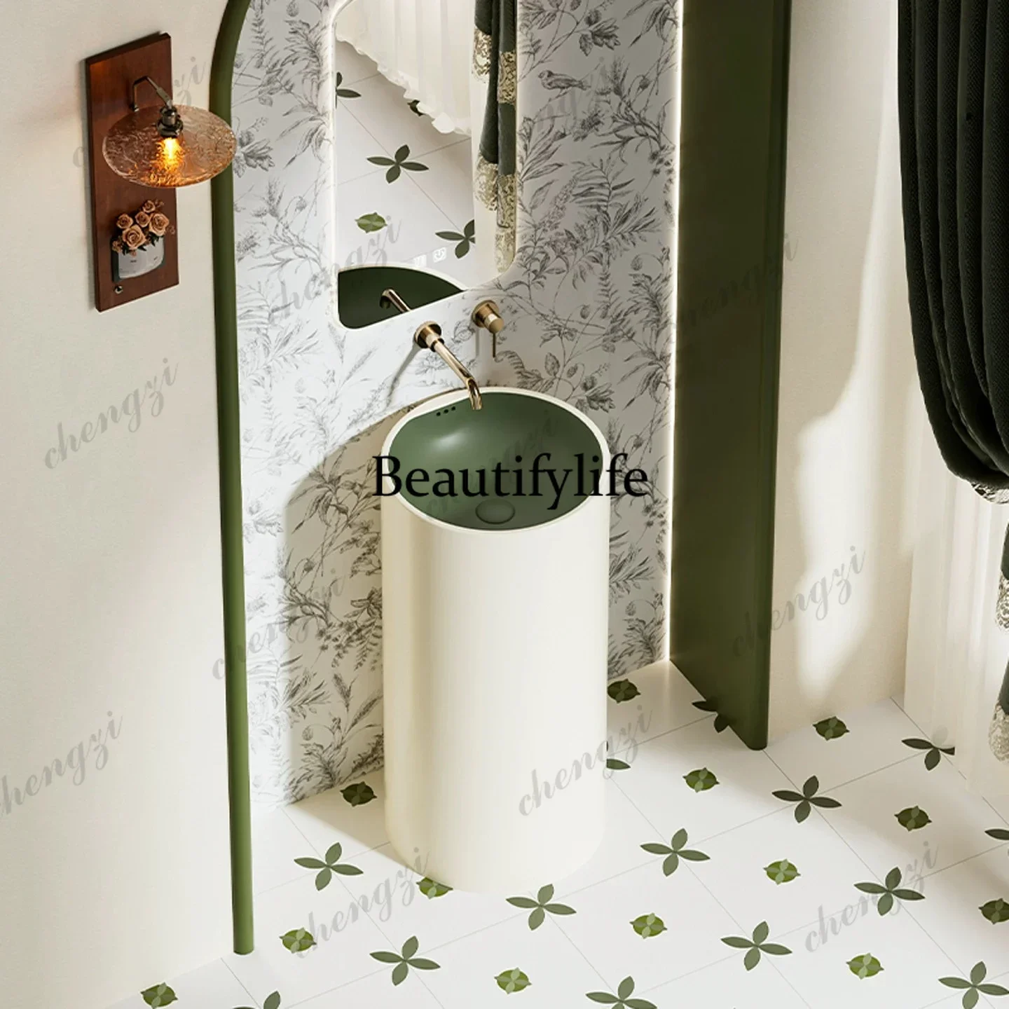 Retro wash basin French column basin without faucet hole column type, household advanced floor-to-ceiling wash basin