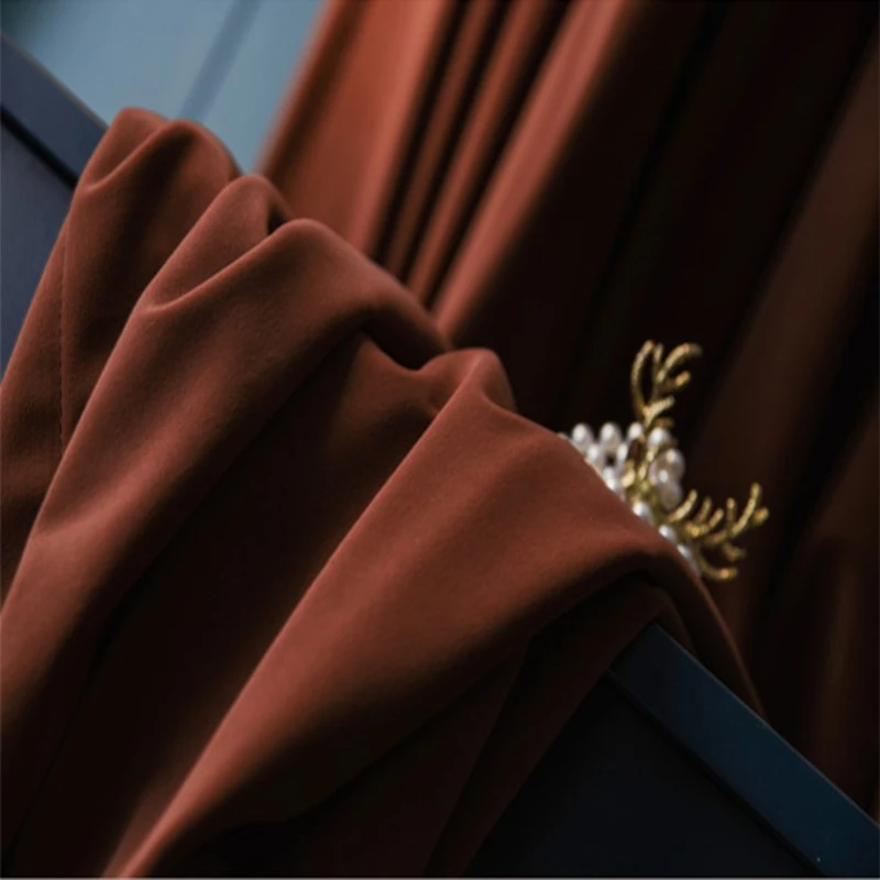 

Australian Wool Velvet Curtains for Living Room Retro Caramel Brown Luxury Thickened Bedroom Blackout Flannel Window Screens