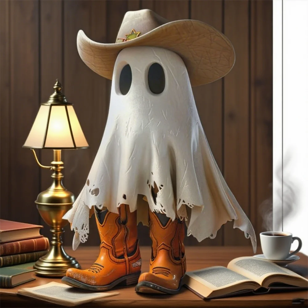 رعاة البقر الغربية شبح تمثال راتنج ديكور الهالوين مع قبعة الأحذية مخيف شبح الراتنج الحلي زينة المنزل الطرف هدية #2