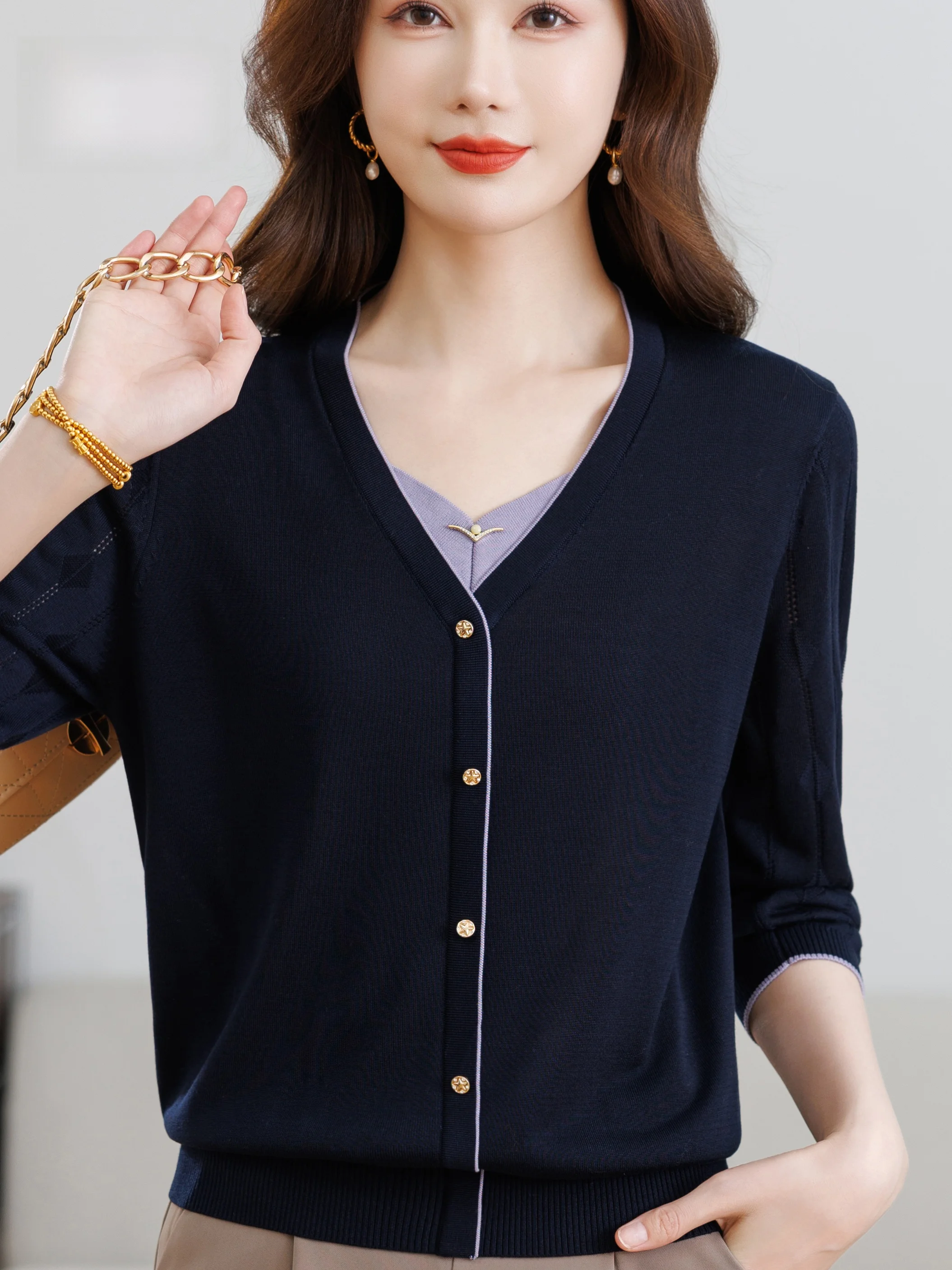 Lente Zomer V-hals Gebreid Bas - Women Fashion Over 60 recensie en prijs
