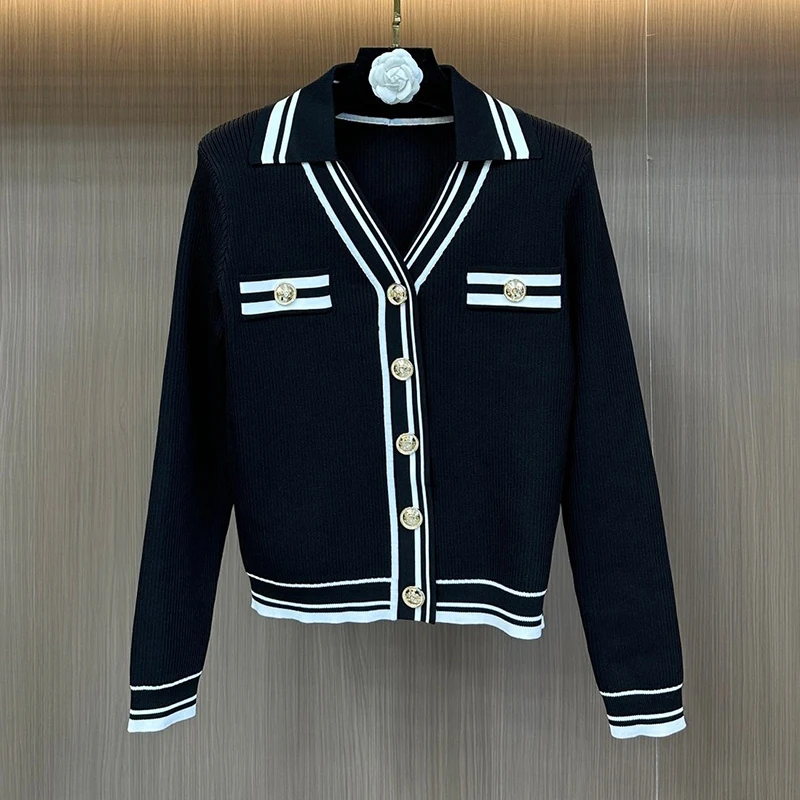 

Women Striped Color Block Knitted Sweaters Cardigans Coat Female Tops Long Sleeve Knitwears Jersey Mujer 2025 Autumn Winter