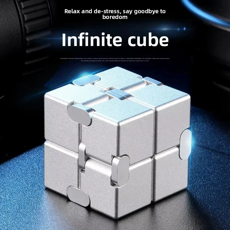 Infinity Cube Metallic Silver Matte 8 Cube Hinge Connected Multi Directional Folding Finger Fidget Toy for Stress Relief