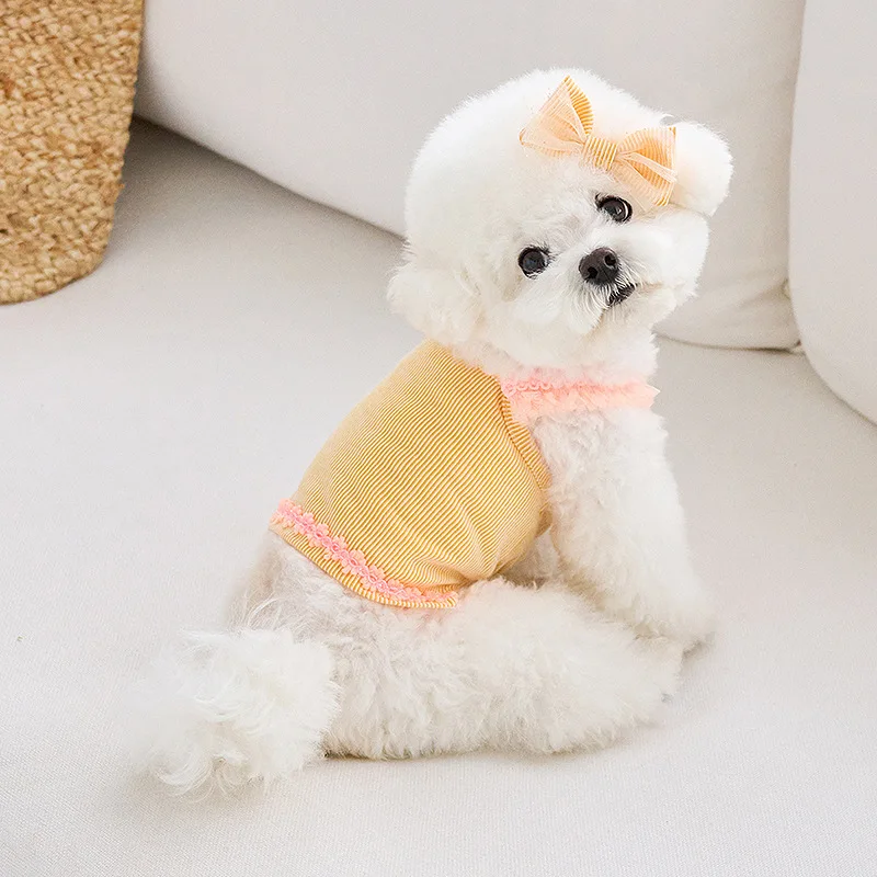 Pet Summer Vest Thin Bow Hollow Out Dress Lace Cat and Dog Suspender Pet Top Breathable Fashion Vest for Dog Puppy Clothes