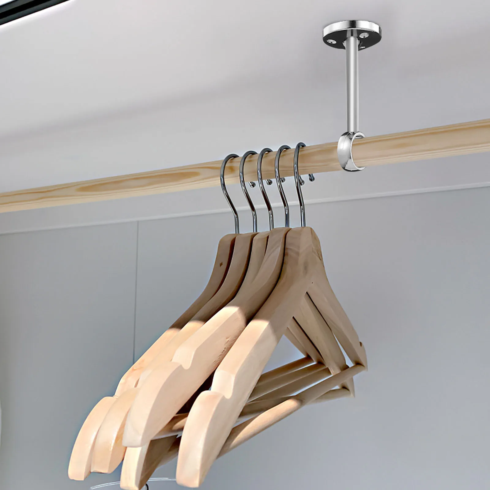 

8pcs Ceiling Mount Brackets Heavy Duty Stainless Steel Curtain Rod Support Closet Rod Holder Wardrobe Pole Bracket Quiet