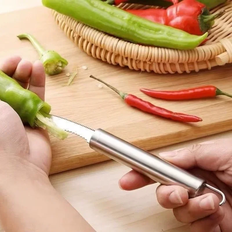 Pepper Core Remover Jalapeno Pepper Corer Tool Chili Deseeder Sharp Edge Kitchen Gadget Seed Remover Slice Off Vegetables Top