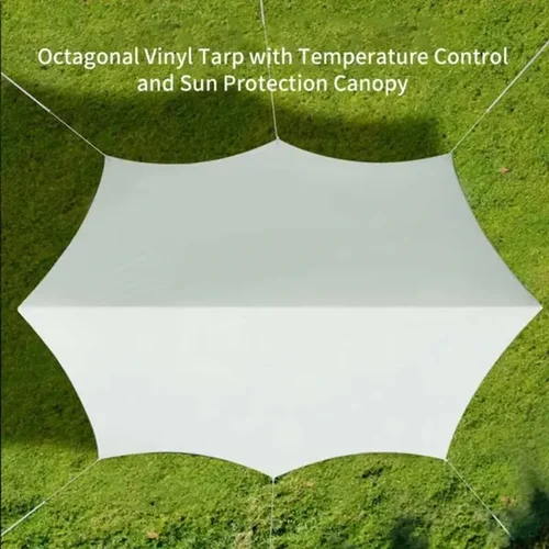 블랙 코팅 방수포 비닐 코팅 타프, 야외 캠핑 팔각형 플라이시트, 나비 모양 팔각형 대형 방수, 5.2x4.4 