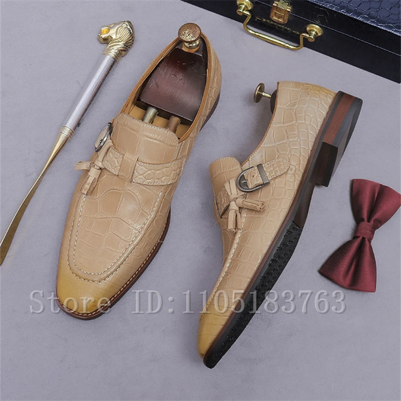 

Men's Plus Size Business Dress Shoes British Beige Cowhide Leather Tassel Decor Groom's Wedding Party Formal Shoes