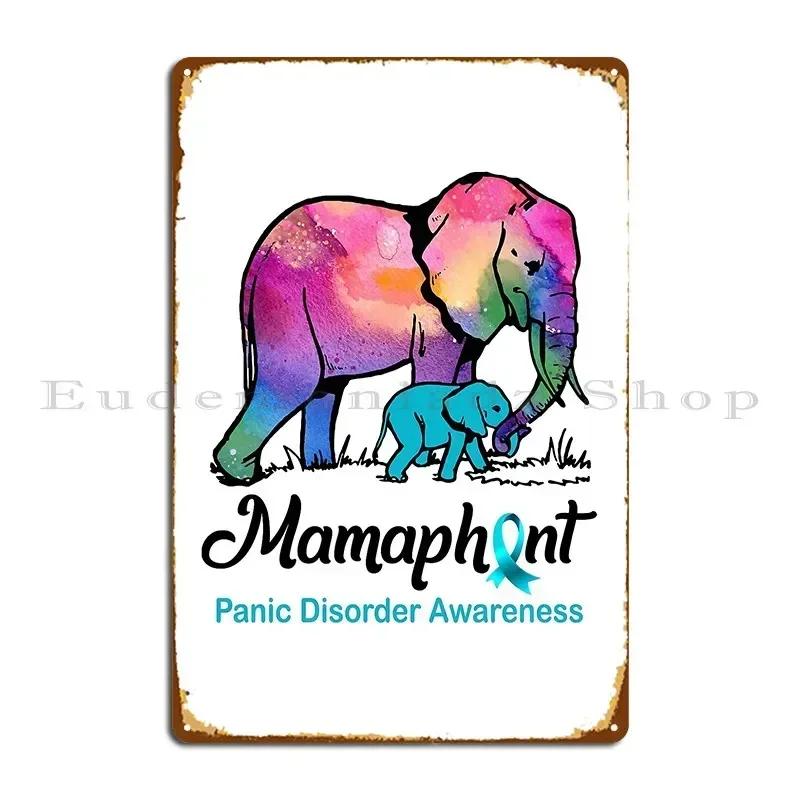Panic Disorder Mom Elephant Mamaphant Panic Disorder Awareness Metal Signs Pub Kitchen Living Room Printed Tin Sign Poster