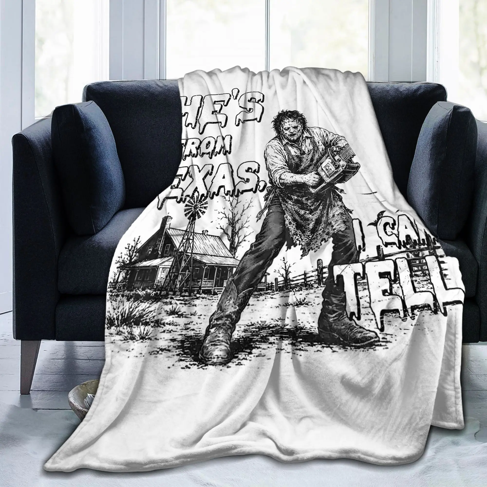 Hes from Texas I Can Tell Chainsaw Blanket Flannel Spring Autumn Horror Halloween Multi-function Bedding Throw Blanket Bedspread
