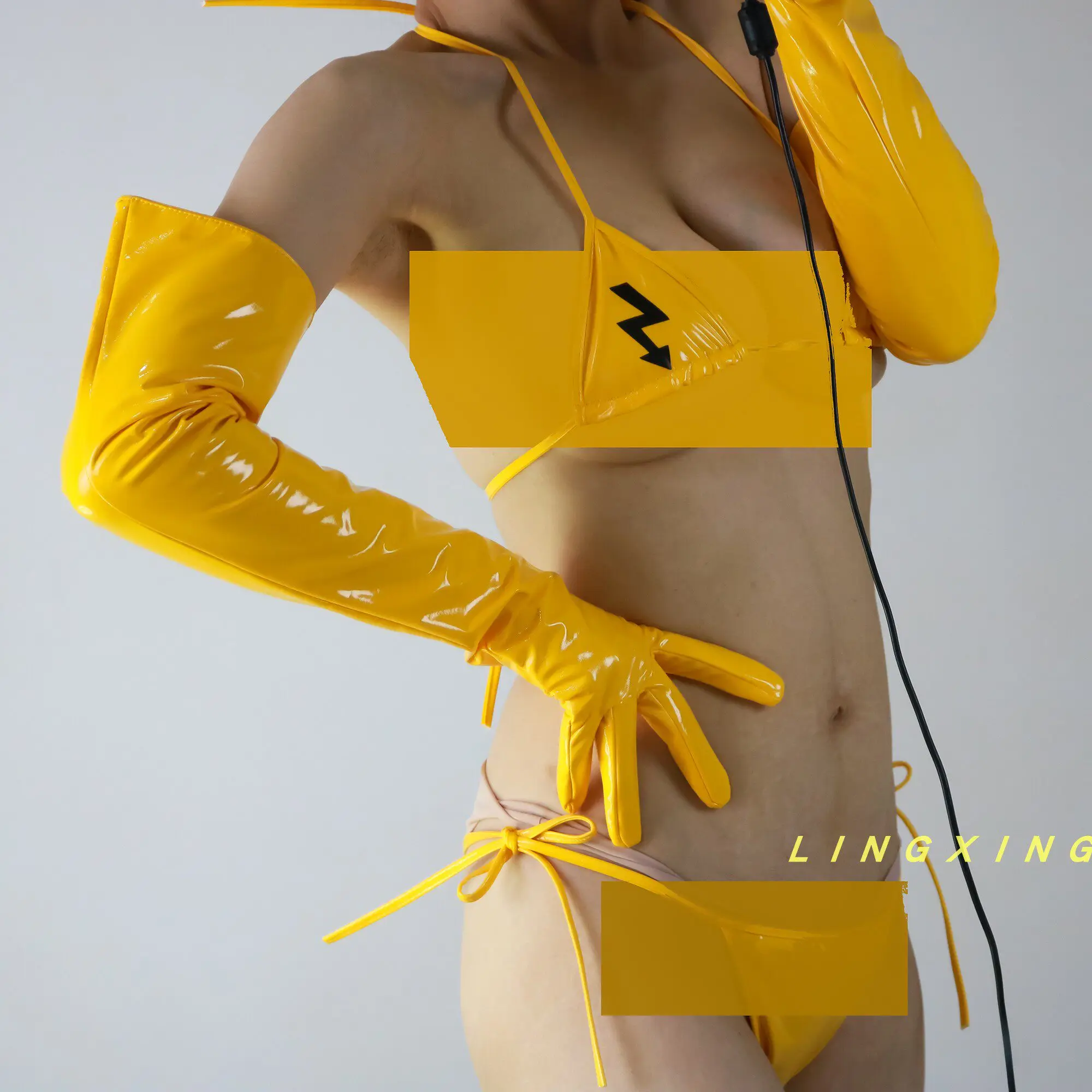 60 cm lange Handschuhe aus glänzendem Kunstleder, PU, Opera Golden Gold-Beschichtung, für Damen, elegant, sexy, luxuriös, modisch, winddichte Handschuhe – Detail 9