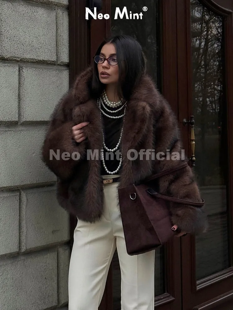 Neo Mint Fluffy Eco Fox Fur Coat Women Brand Fashion Girls Short Gradient Faux Fur Jacket Winter Female Outerwear Overcoat
