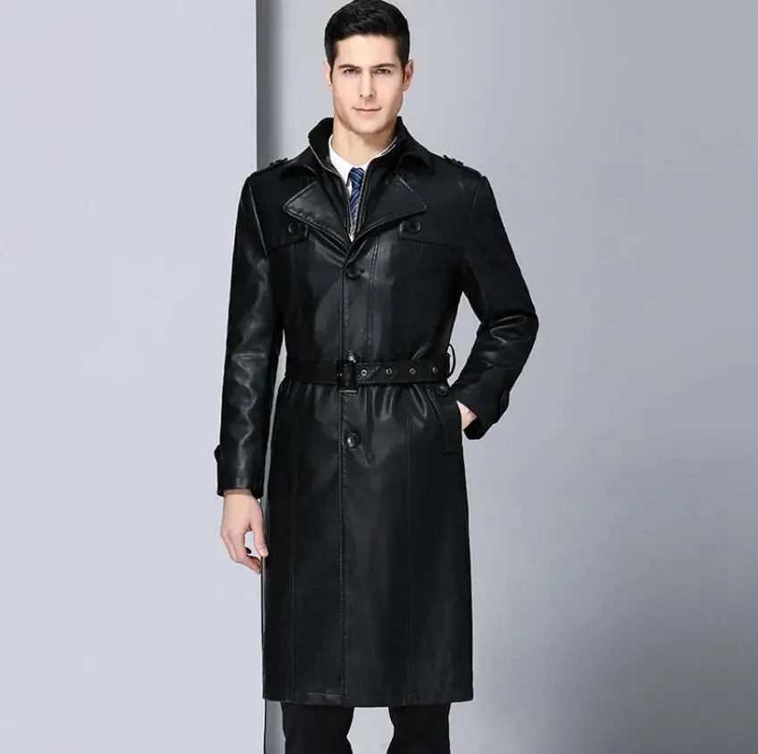 

And Autumn Winter real Leather Coats Men's Jacket Long Trench Natural Sheepskin Lapel Home Casual