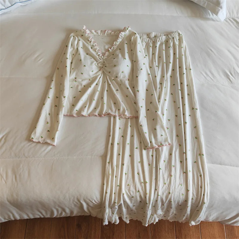 

2-костюмный комплект, одежда для сна, модная домашняя одежда, осенняя женская одежда для сна с длинными рукавами, домашняя одежда, топы для сна с принтом, комплекты брюк