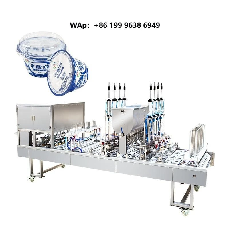 Pneumatic Automatic Plastic Cereal Snack Popcorn Yogurt PP Cup Filling Foil Sealing Machine