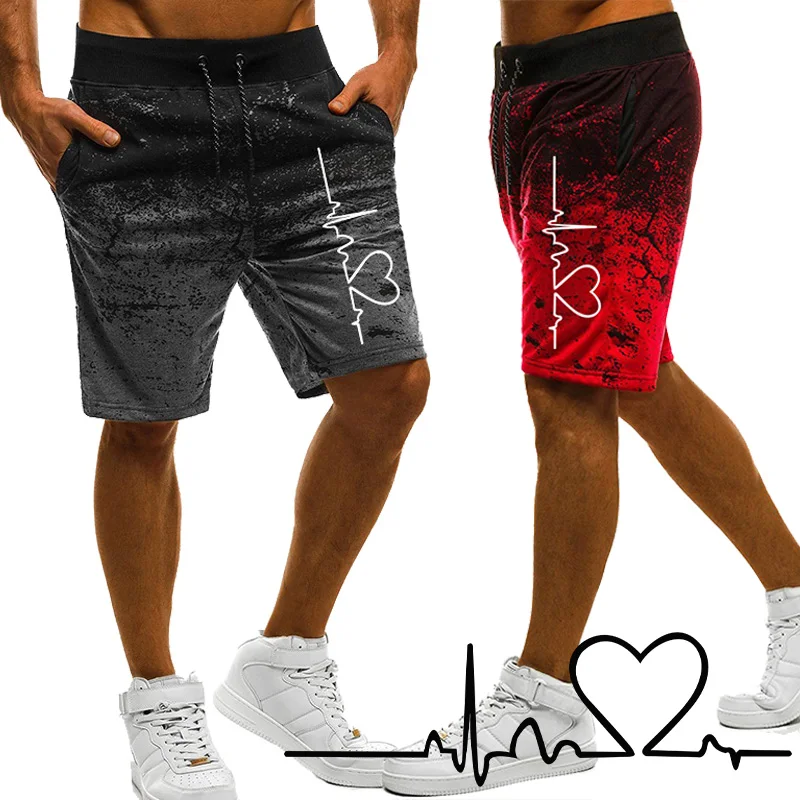 Calções Esportivos de Corrida Casual Slim Fit Calções de Praia, Calças Curtas de Ginásio, Treino Estampado, Moda Verão