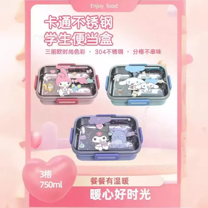 

Sanrio Lovely Cinnamoroll Kuromi Kawaii Stainless Steel Lunch Box Cute Cartoon My Melody Tableware Bento Case Gifts for Girls